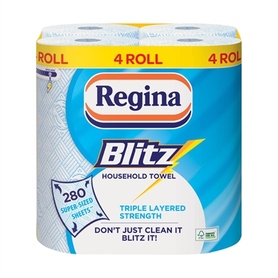 Regina White Blitz Household Towel 3-Ply 280 Sheets (4 Pack) Size 4