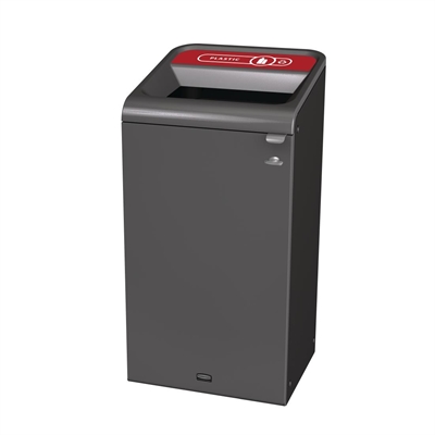 Rubbermaid Grey Configure Recycling Bin With Plastic Recycling Label Red 87Ltr