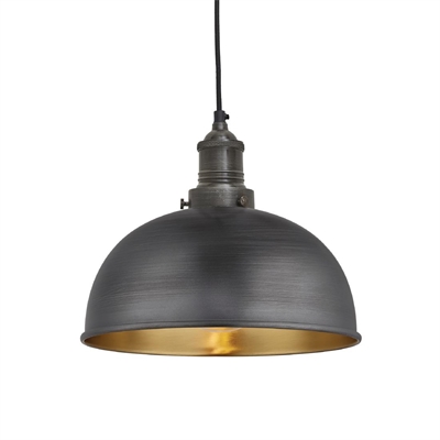 Industville Black Brooklyn Dome Pendant Light Pewter And Brass 200Mm