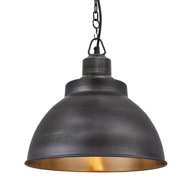 Industville Black Brooklyn Dome Pendant Light Pewter And Brass 330Mm