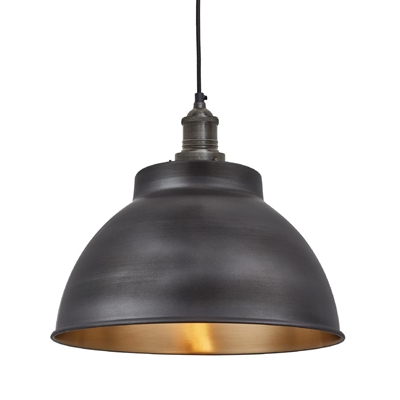 Industville Black Brooklyn Dome Pendant Light Pewter And Brass 330Mm