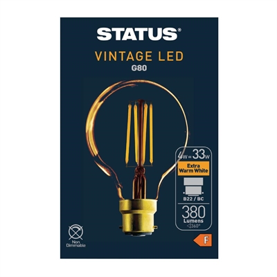Status Gold 320 Lumens Globe En Light Bulb Crystalite Antique Led G80 Bc 4W Size 4