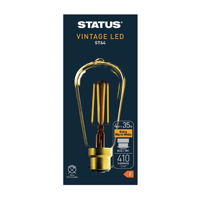 Status Gold 320 Lumens Pear En Light Bulb Crystalite Antique Led St64 Bc 4W Size 4