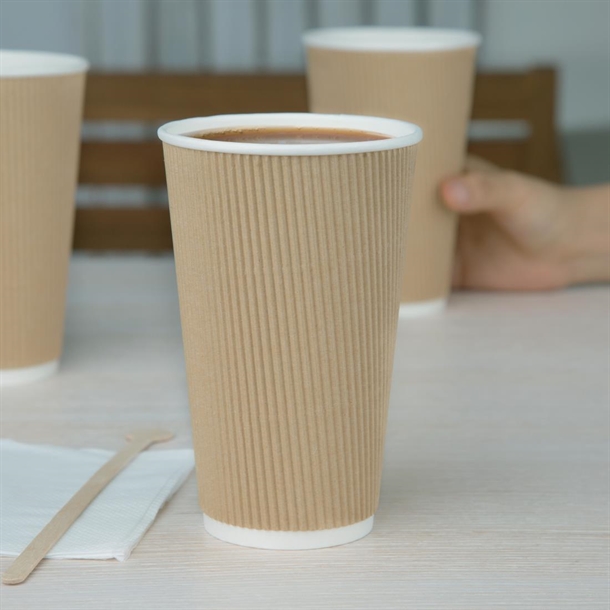 Fiesta Recyclable Coffee Cups Ripple Wall Kraft 455ml / 16oz (Pack of ...
