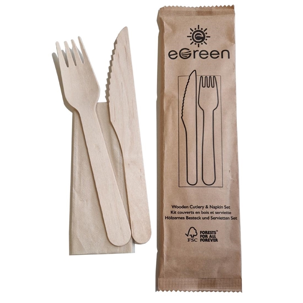 eGreen 3in1 Birch Wood Meal Service Pack Kraft Paper Wrapped (Pack 250)