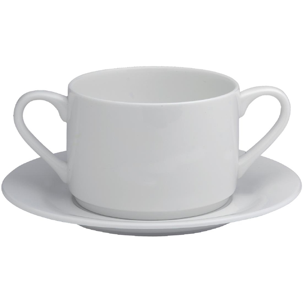 Elia Glacier White Bone China Soup Cup Handled - 220ml (Box 6) (B2B)