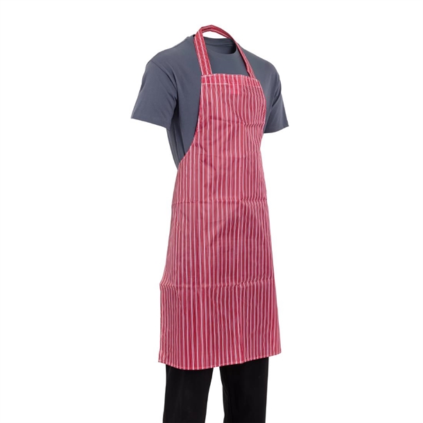 EDLP Whites Water Resistant Bib Apron Red/White Stripe - 710x1016mm