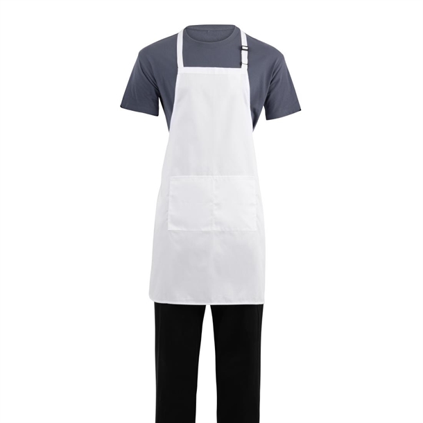Chef Works Adjustable Neck Bib Apron White with Pockets