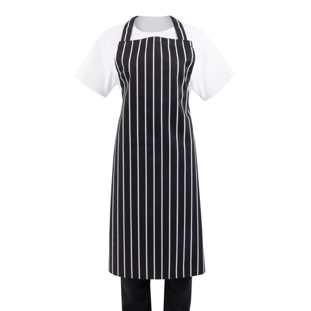 EDLP Whites Bib Apron Black/White Butchers Stripe - 710x960mm
