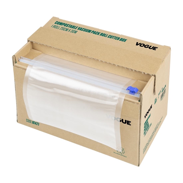 Vogue Compostable Vacuum Pack Roll Cutter Box - 1 roll 20cm x 30m