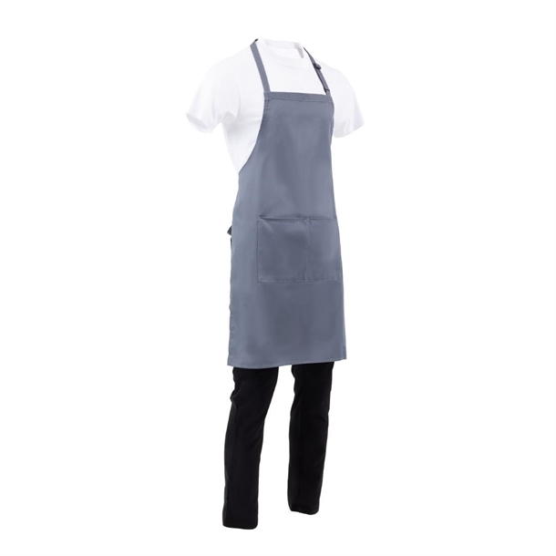Chef Works Adjustable Neck Bib Apron with Pockets Grey