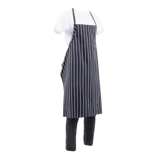 Chef Works Premium geweven schort zwart-wit gestreept
