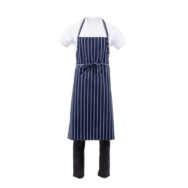 Chef Works Premium Butchers Stripe Bib Apron Blue/White - B249