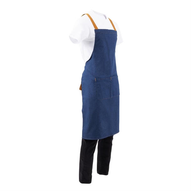 Southside X-Cross Back Bib Apron Denim Blue (Tan Ties) - 1000x700mm