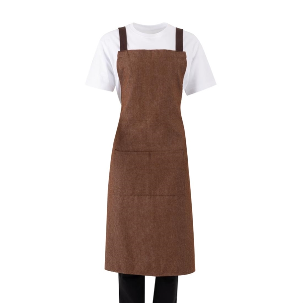Southside X-Cross Back Bib Apron Denim Tan (Brown Ties) - 1000x700mm