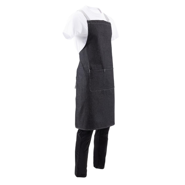 Southside X-Cross Back Bib Apron Denim Black (Grey Ties) - 1000x700mm