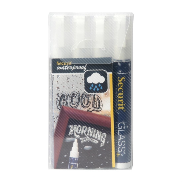 Securit Waterproof chalkmarker (Glass+ Chalkboard) in white 2-6mm nib (box 4)