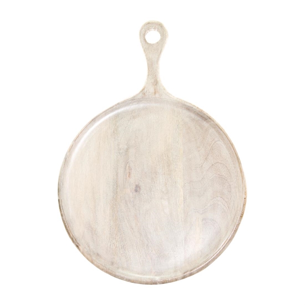 Chef Inox Mangowood Serving Board Round w/Hdl White - 250x350x15mm (B2B)