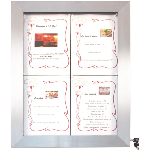 Securit Edelstahl LEDs 4xA4 Informationsdisplay (ohne Mast und Sockel)