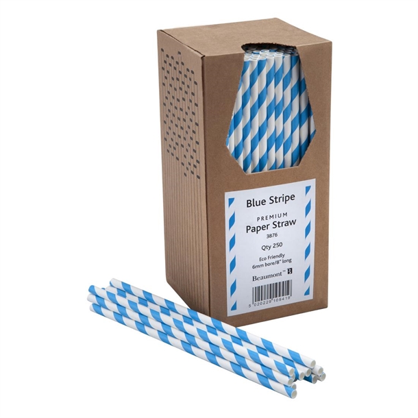 Blue & White Stripped Bore Paper Straw 8 Inch 6mm (Pack 250)