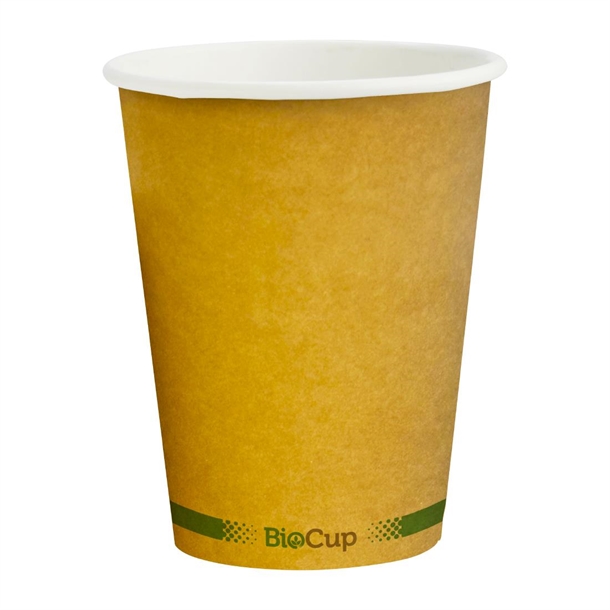 BioPak Hot Paper BioCup Single Wall Kraft Green Stripe - 390ml 90mm (Box 1000)