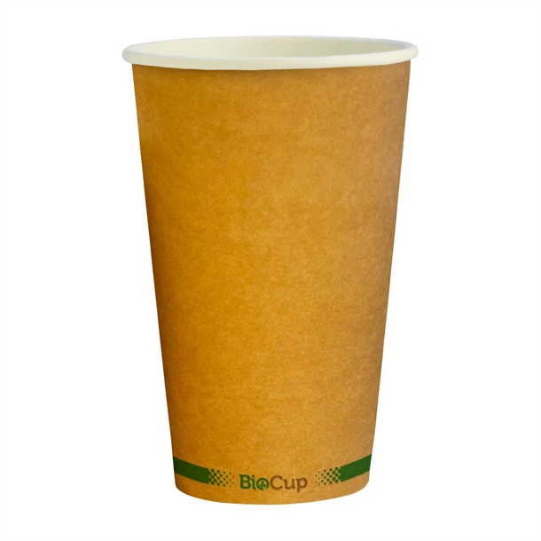 BioPak Hot Paper BioCup Single Wall Kraft Green Stripe - 510ml 90mm (Box 1000)