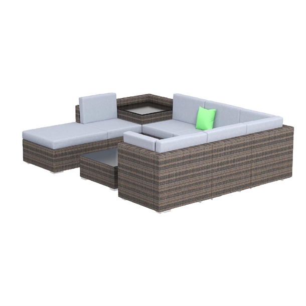 Milano Outdoor 9 Piece Oatmeal Rattan Sofa Set - Black & Grey Seats (Direct)