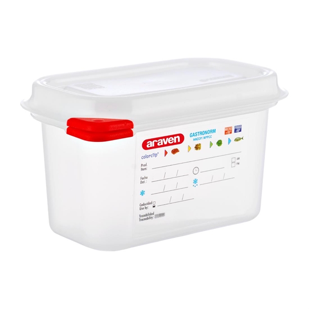 Araven Food Container - 1/9 GN 1Ltr with Lid 100mm (H) (Pack 4)