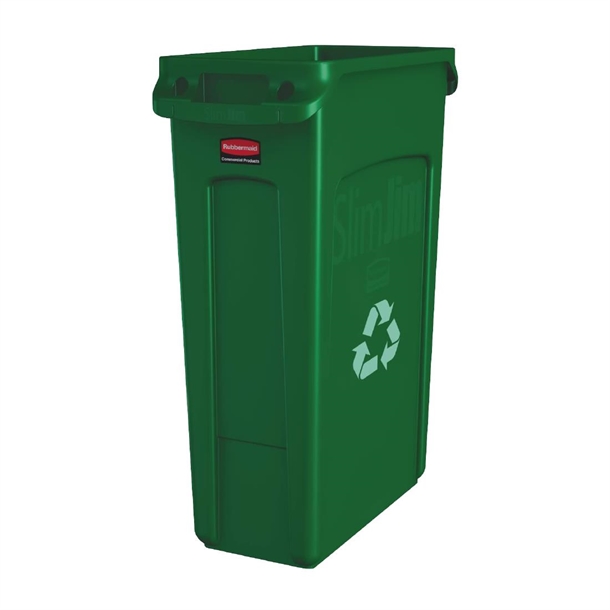 Rubbermaid Slim Jim Venting Channel Green with Recycling Logo - 87Ltr