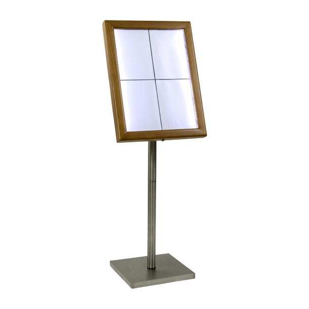Securit Menükartenhalter mit weißen LEDs aus Teakholz 4xA4 mit Pfosten und Sockel