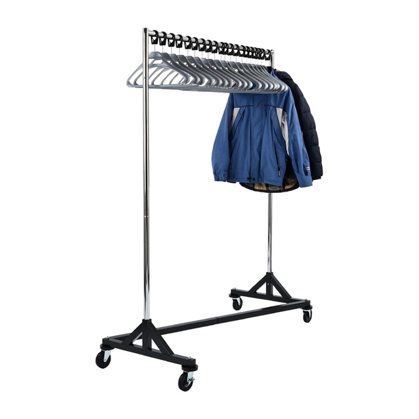 Black Mobile Garment Rail with Grey Polypropylene Anti-theft Hangers (B2B)