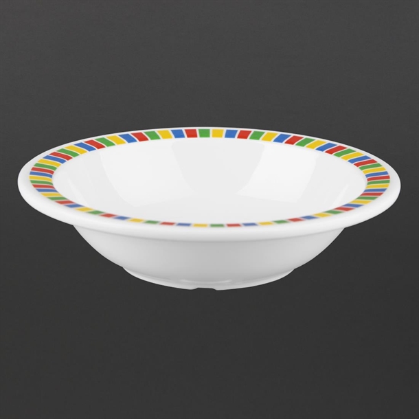 Kristallon Ciotole In Melamina Fairground - Bianco Con Bordo Multicolore, Confezione Da 12 - Antigraffio E Antiurto, Lavabili In Lavastoviglie
