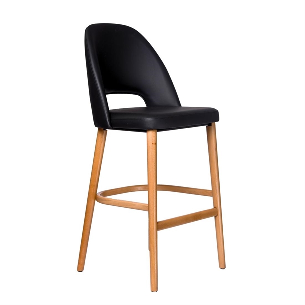 Furnlink Semifreddo Stool - Trojan Oak Legs/Black Vinyl (Direct)