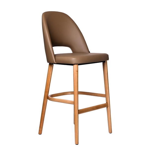 Furnlink Semifreddo Stool - Trojan Oak Legs/Taupe Vinyl (Direct)