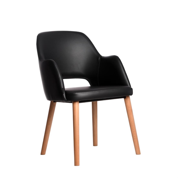 Furnlink Sorbet Arm Chair- Trojan Oak Legs/Black Vinyl (Direct)
