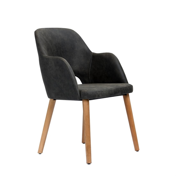 Furnlink Sorbet Chair - Trojan Oak Legs/Charcoal Premium Vinyl (Direct)
