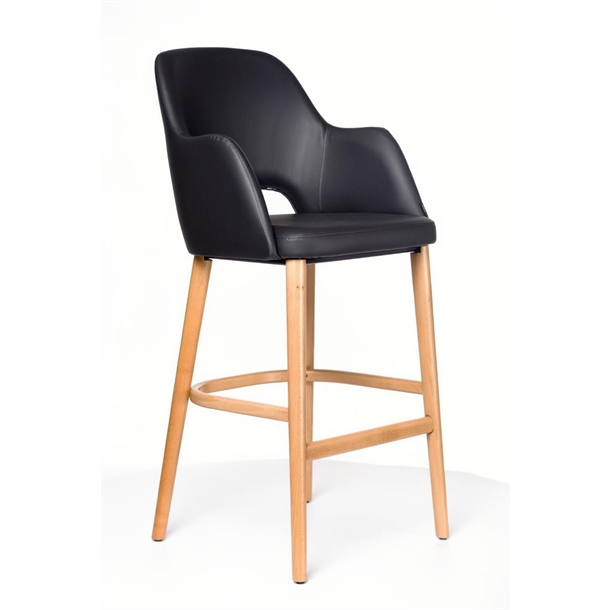 Furnlink Sorbet Stool - Trojan Oak Legs/Black Vinyl (Direct)