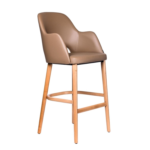 Furnlink Sorbet Stool - Trojan Oak Legs/Taupe Vinyl (Direct)