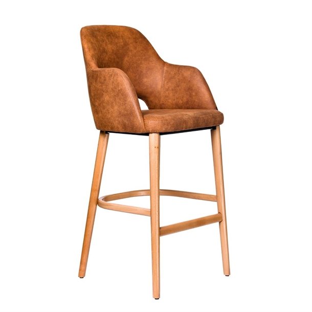 Furnlink Sorbet Stool - Trojan Oak Legs/Tan Premium Vinyl (Direct)
