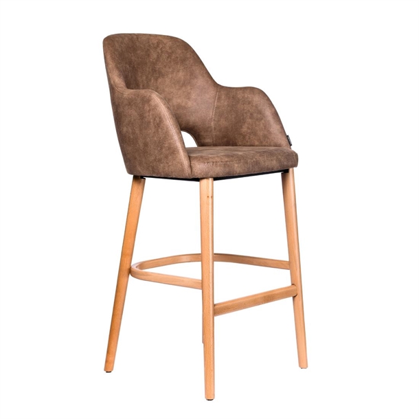 Furnlink Sorbet Stool - Trojan Oak Legs/Mocha Premium Vinyl (Direct)