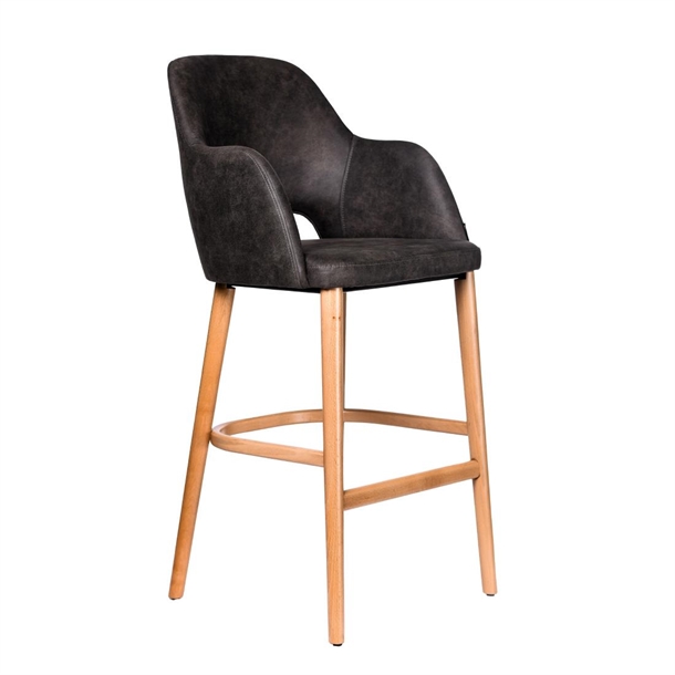 Furnlink Sorbet Stool - Trojan Oak Legs/Charcoal Premium Vinyl (Direct)