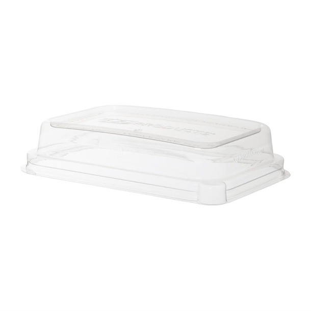 Detpak Sugarcane Rectangular 100% Rpet Lid Clear - 184x127x38mm (Pack 400)