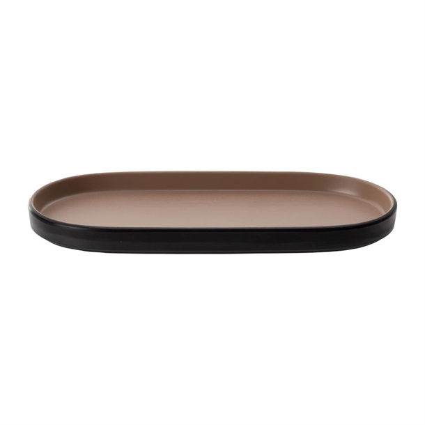 Coucou Dual Colour Oblong Plate Beige & Black - 260x130mm (Pack 12) (B2B)