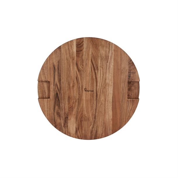 Chef Inox Serve Round Butchers Block Acacia with Inlay & Handle - 530mm (B2B)