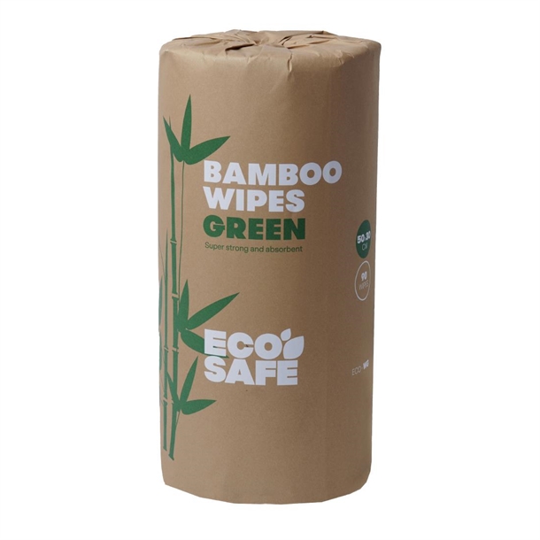 EcoSafe Bamboo Wipes - 45m/ 90 Wipes/Roll - Green - 500x300mm