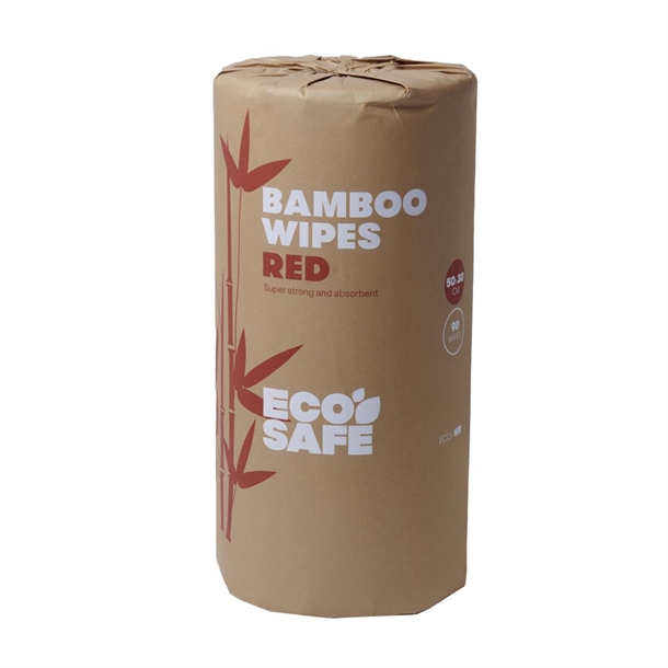 EcoSafe Bamboo Wipes - 45m/90 Wipes/Roll - Red - 500x300mm