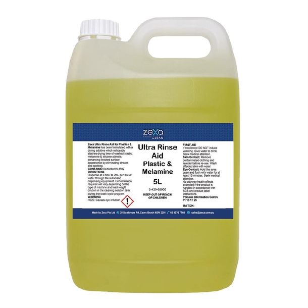 Zexa Ultra Rinse Aid Plastic & Melamine - 5Ltr