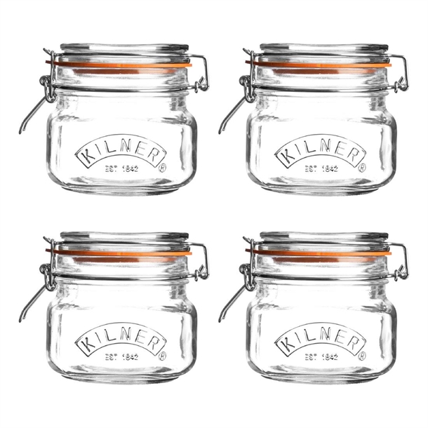 Kilner Square Cliptop Jar - 0.5Ltr (Pack 4)