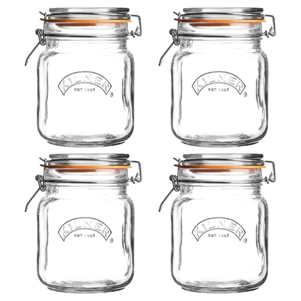 Kilner Square Cliptop Jar - 1Ltr (Pack 4)