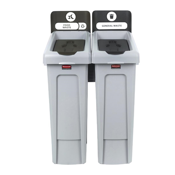 Rubbermaid Slim Jim Recycling Station 2 Strm bund - General (Blk)/Compost (Brn)
